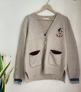 Cute Cat Embroidered Knit Cardigan