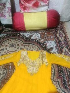 New Yellow Embroidered anarkali long suit set