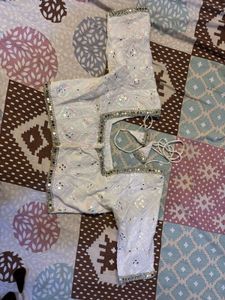 Designer White Mirror Work Blouse
