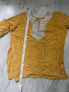 Yellow Floral Kurta with Embellished Neckline