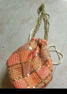 Red Potli Bag with Pearls &amp; Beads