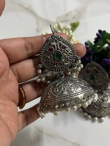 Oxidised German Silver Jhumka Earrings