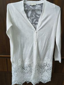 Off White Lace Trim Cardigan with tag