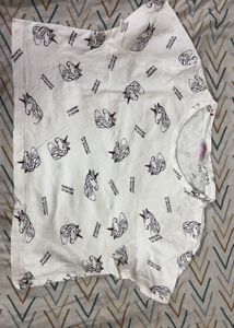 White Unicorn Print T-Shirt