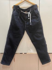 Stylish Dark Wash Drawstring Jeans 36
