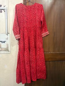red flowing dress
