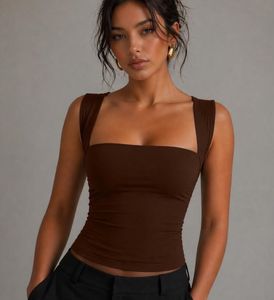 Stylish Brown Square Neck Tank Top