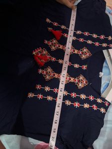 Embroidered Navy Blue Kurta with Tassels