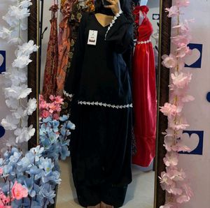 Elegant Black Kurta Set with Floral Lace