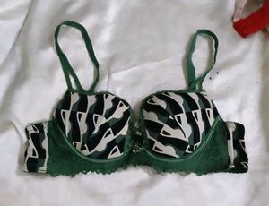 Green & White Printed Bra