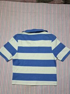 Blue &amp; White Striped Cropped Polo Shirt