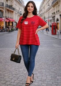 Red Striped T-Shirt with Cute Embellishments