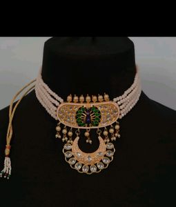 🆕Beautiful 🦚peacock design necklace set.      jewelry, necklace, chain, beads, choker, forever21, beauty, women, earrings, jaipurjewelry, kundan,