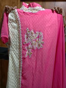Elegant Pink Kurta with Pearl Embellishments