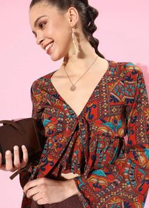 Bohemian Print Wrap Top