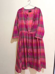Pink Checked Fit And Flare Dress