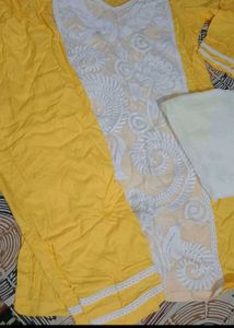 Yellow &amp; White Chikankari Kurta Set