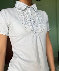 Cute Polka Dot Ruffle Shirt