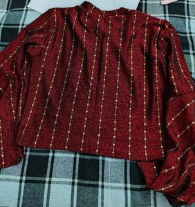 Sparkly Bell Sleeve Red Top