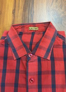 2👔-Men's Red Plaid and denim blueCasual Shirt