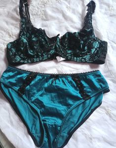 Teal & Black Lace Bra & Panty Set