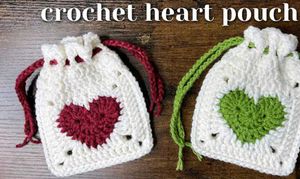 Heart Square Crochet Pouch