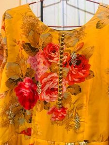 Elegant Yellow Floral full length dress