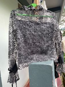 Elegant Black Lace Long Sleeve Blouse