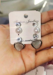 Chic Pearl &amp; Crystal Heart Earrings