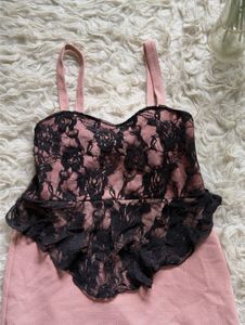 Elegant Pink &amp; Black Lace Dress