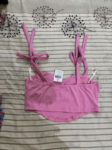Chic Pink Bow Tie Strap Corset Top