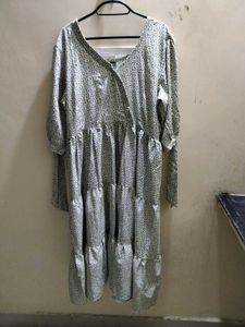 Elegant Sage Green Printed Midi Dress with Tiered