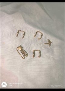 korean style metal cuff earrings gold piercing set