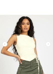 Sleek Sleeveless Cream Top with Tie Detail