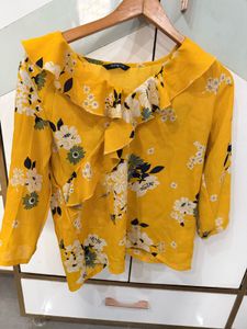 Floral Ruffle Blouse - Mustard Yellow