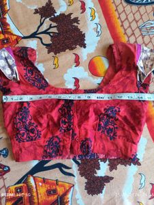 Red Printed saree with blouse