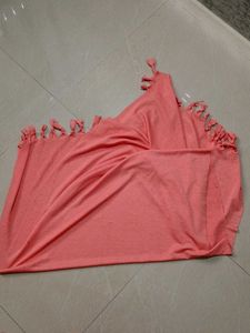 Coral Pink Dupatta with Fringes