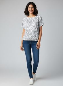 Grey & White Printed Top
