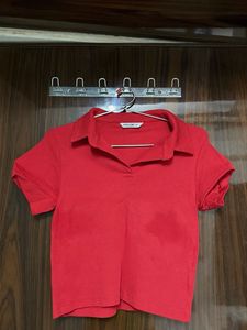 Red Cropped Polo T-Shirt