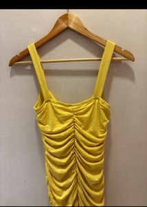 Stunning Ruched Yellow Mini Dress