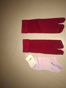 marun & Pink Toe Socks