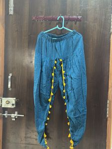 Embroidered Tomato Red Kurta Set with Blue Pants
