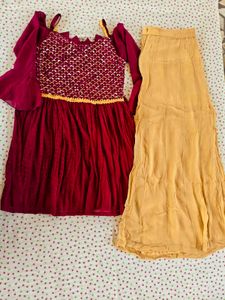 Maroon Sequined Kurta Set with Golden Pants
