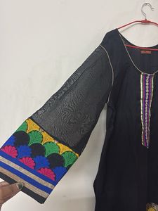 Elegant Black Kurta with Colorful Accents