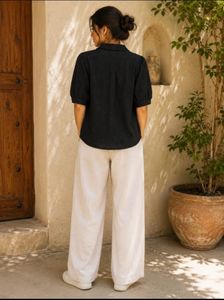 Stylish Black Puff Sleeve Collared Top
