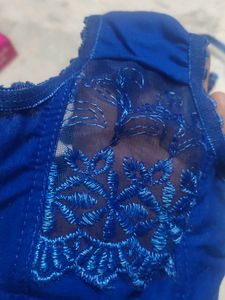 Net Bra Panty Lingerie Set Royal Blue Size 30