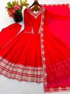 Stunning Red Anarkali Kurta Set