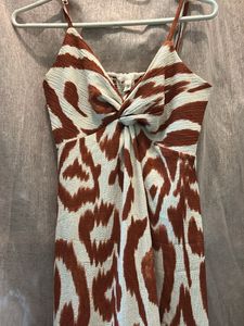H&amp;M Rust Brown Print Twist Front Midi Dress