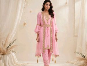 Beautiful Pink Kurta Set with Gold Embellishments