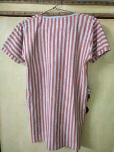 Orange &amp; Smoke Grey Striped Crew Neck T-Shirt